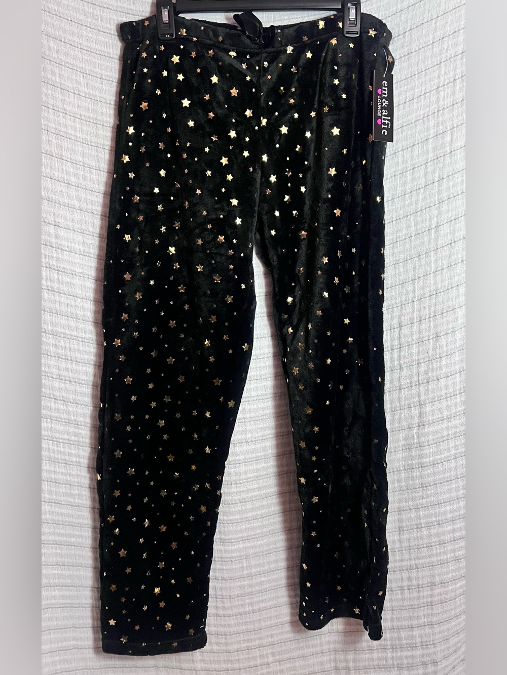 Em & Alfie Black Fleece with Gold Star-Print Pajama Pants